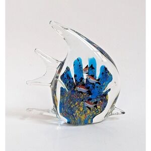 Vintage Murano Style Art Glass Angelfish‎ Aquarium Reef Scene Fish Sculpture 7"